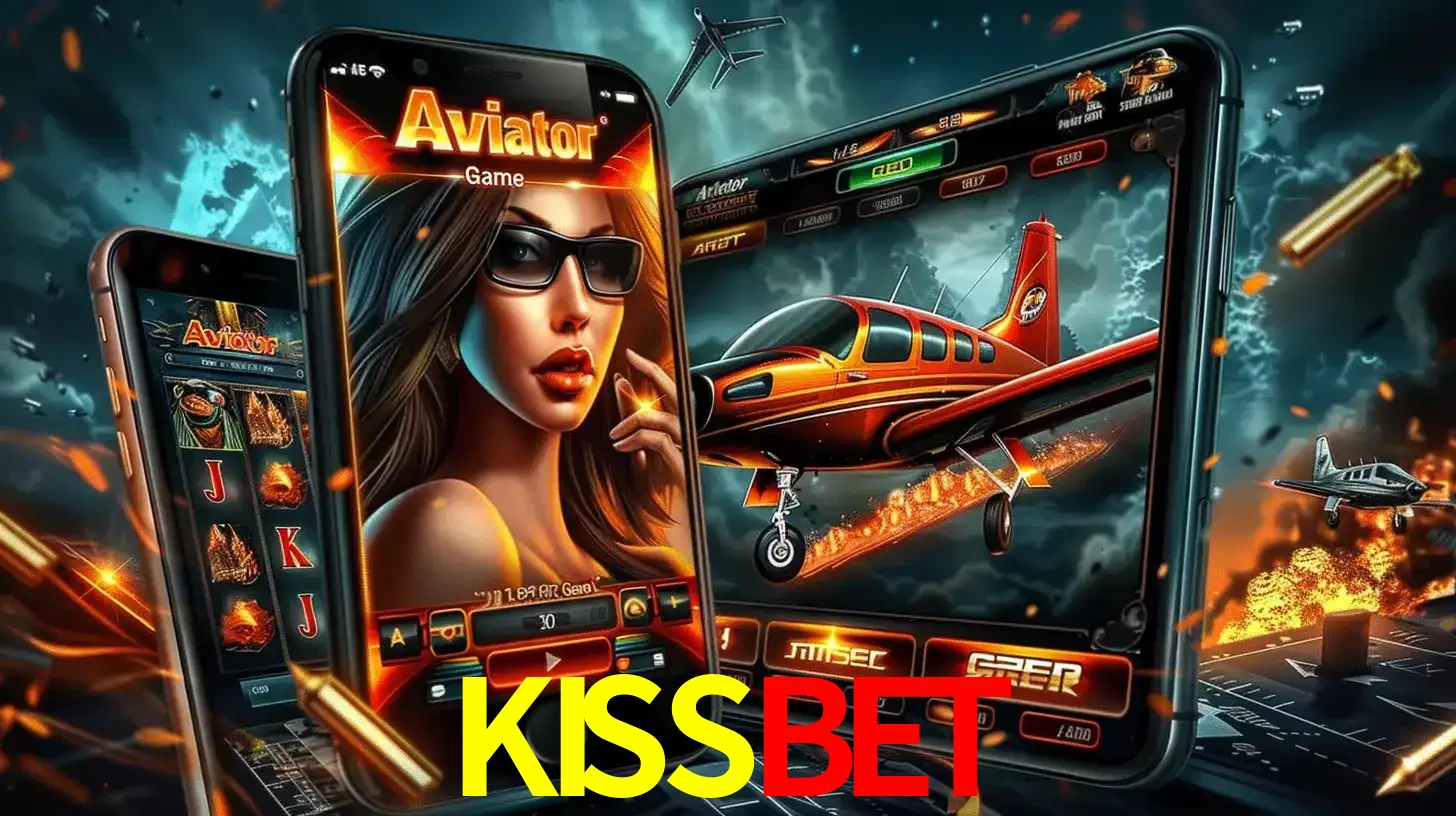 O popular jogo de apostas Aviator exibido em vários celulares e tablets, mostrando a interface emocionante e a ação de voo disponíveis para jogar agora no KISSBET.