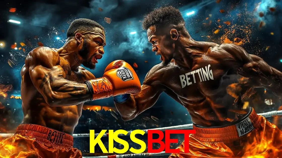 Dois boxeadores em uma luta intensa e explosiva, representando a adrenalina e as oportunidades de apostas em esportes de combate disponíveis na plataforma KISSBET.