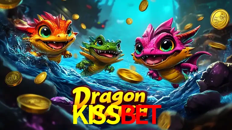 Arte promocional do jogo Dragon Hatch com três adoráveis dragões bebês nadando entre moedas de ouro, um dos slots mais divertidos para jogar no cassino KISSBET.