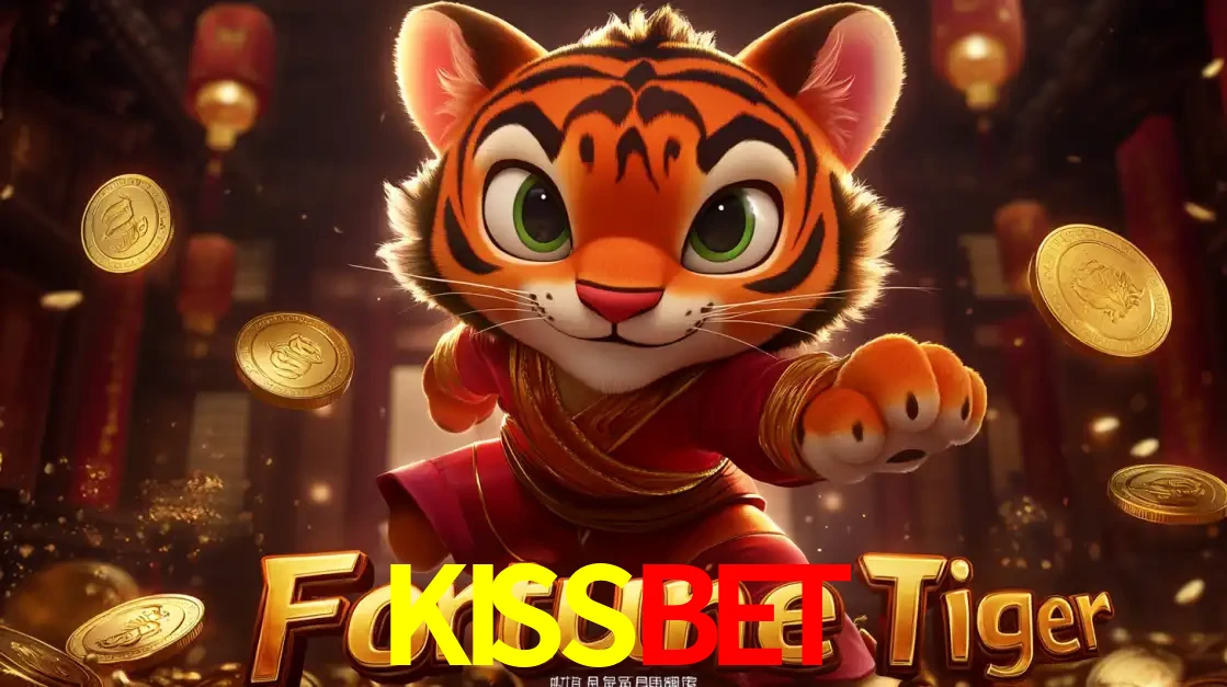 O carismático mascote do jogo de slot Fortune Tiger, um tigre fofo em pose de artes marciais, pronto para trazer sorte e multiplicadores de ganhos no cassino online KISSBET.